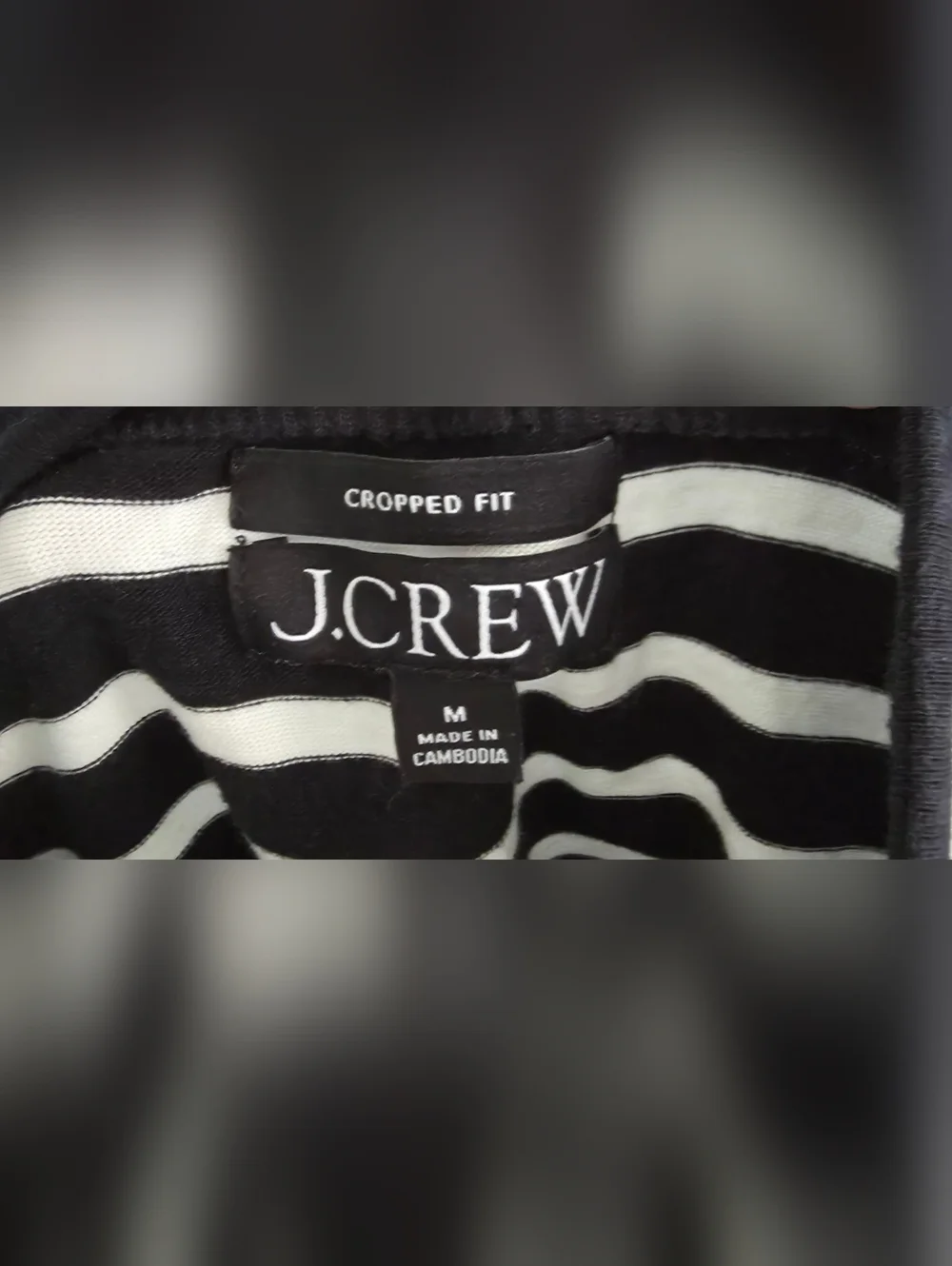 J. Crew Black and White Striped Cropped Fit Top